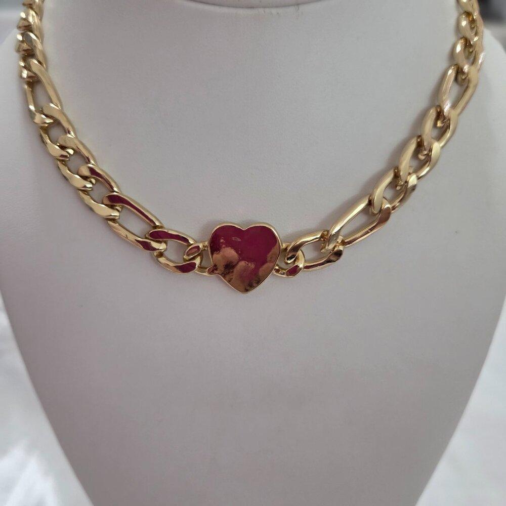 Fashion Gold Tone Choker Heart Necklace